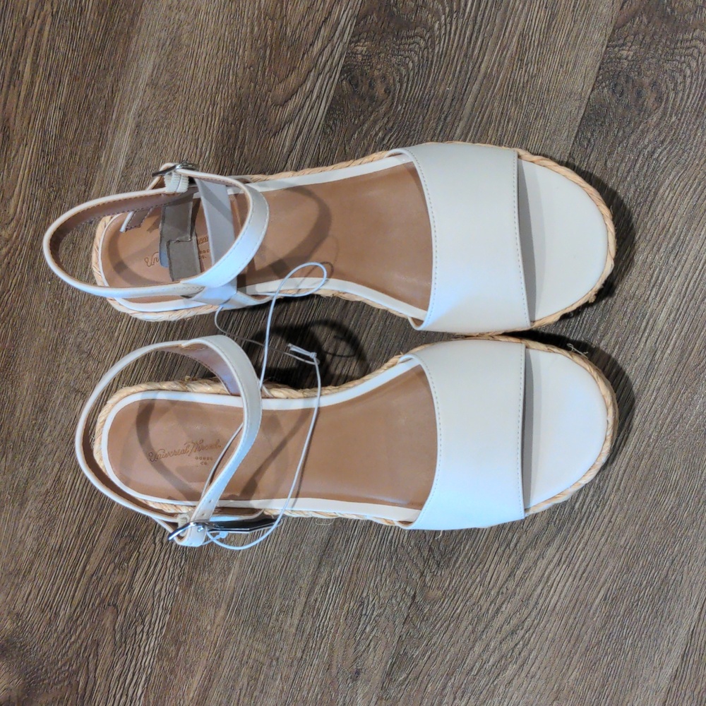 Universal Thread Platform Straw Wedge Soft White Strappy High Heels Women's 9.5 - Picture 3 of 8